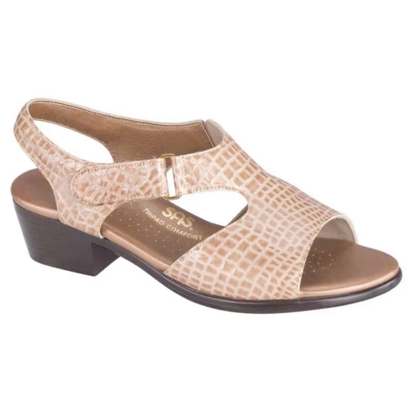 SAS San Antonio Shoes Suntimer Comfort Dress Sandals Beige Croc Woman's 8 - Picture 1 of 10